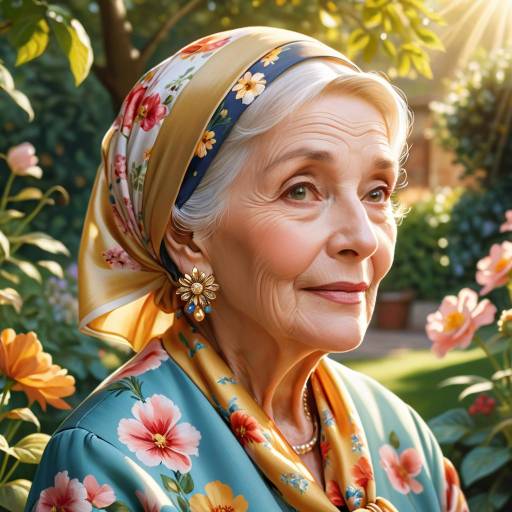 Graceful Elderly Woman in Nostalgic Garden