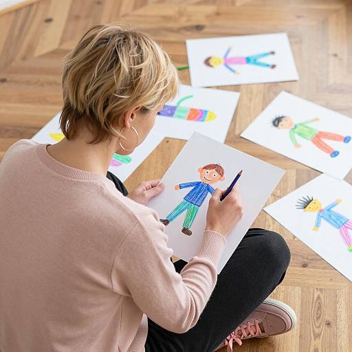 Creative Woman Drawing on Wooden Floor