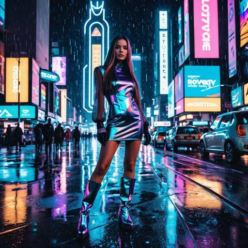 Futuristic Woman in Neon City Night