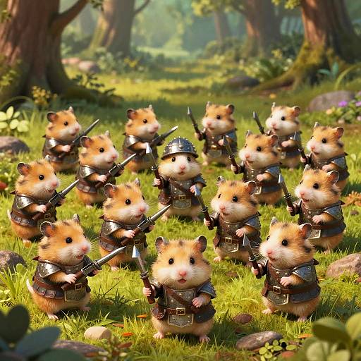 Hamster Army in Lush Forest