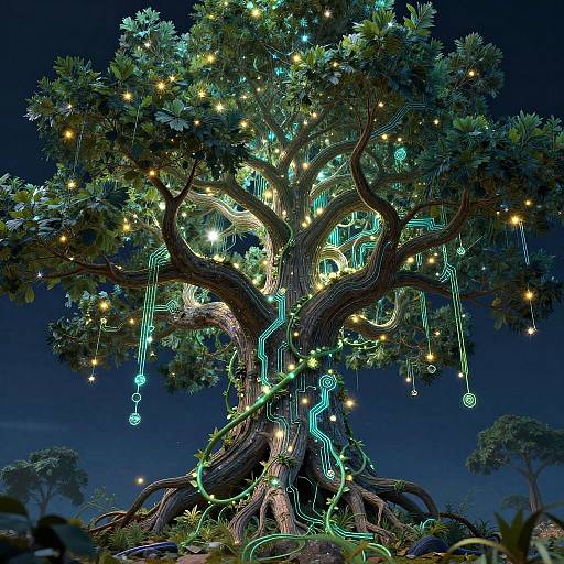 Techno-Vined Ancient Circuitry Tree