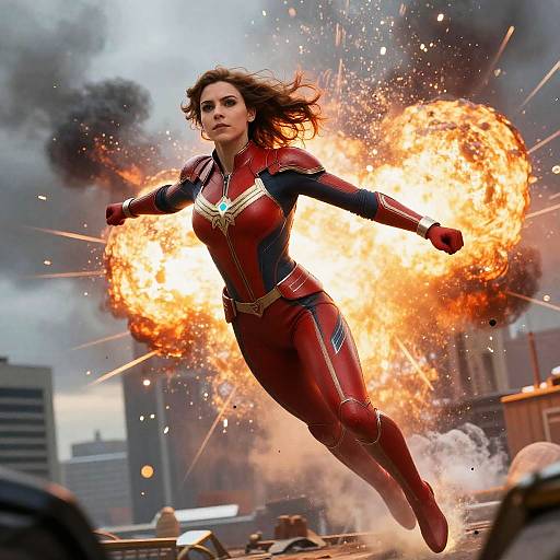 Fiery Red Superhero in Flight