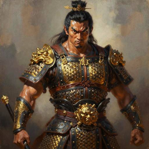 Majestic Asian Warrior Oil Portrait
