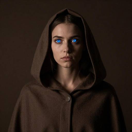 Mysterious Woman with Glowing Blue Eyes