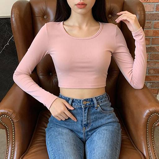 Young Woman in Leather Armchair