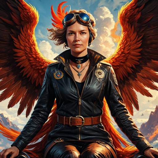 Amelia Earhart Riding a Fiery Phoenix
