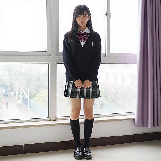 Asian Girl in School Uniform by Window