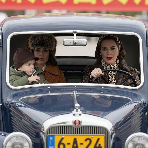 Classic Car Ride with Colorful Passengers