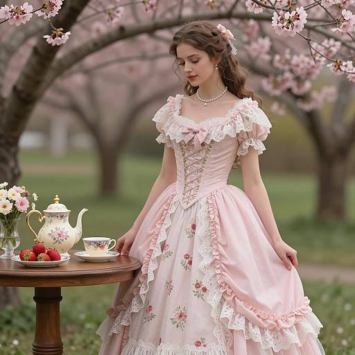 Vintage Pink Ball Gown in Spring Garden