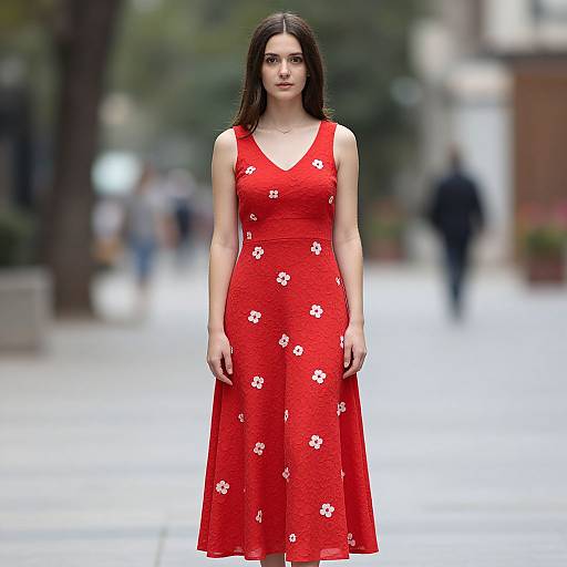 Realistic Red Dress Outdoor Portrait