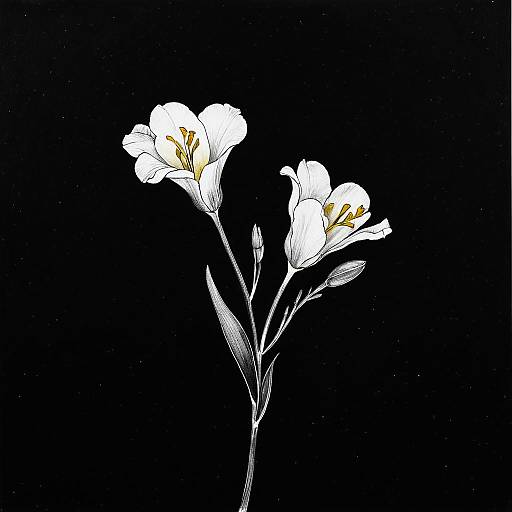 Ethereal Monochrome Freesia Coil Painting