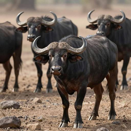 Group of African Buffaloes on Dry Terrain
