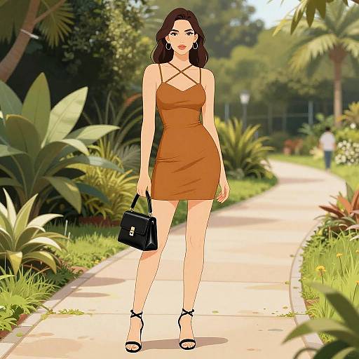 Stylish Woman in Botanical Garden