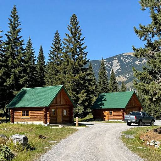 Rustic Log Cabins in Mountain Forest