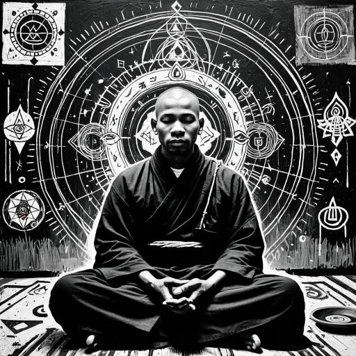 Meditative Monk with Spiritual Symbols