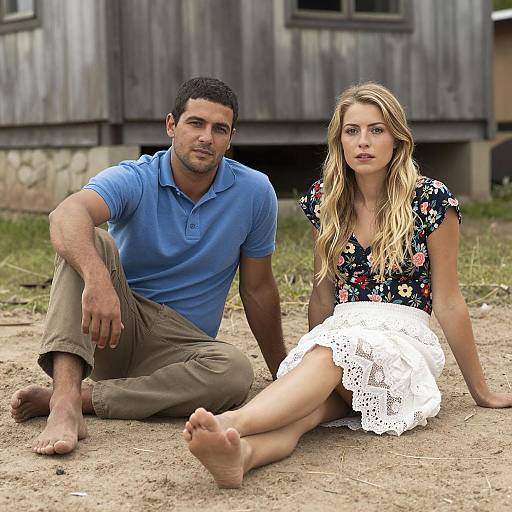 Couple Sitting on Dirt Ground Outdoors