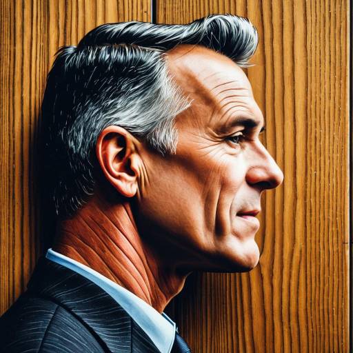 Profile of Smart Man Cartoon on Wooden Background