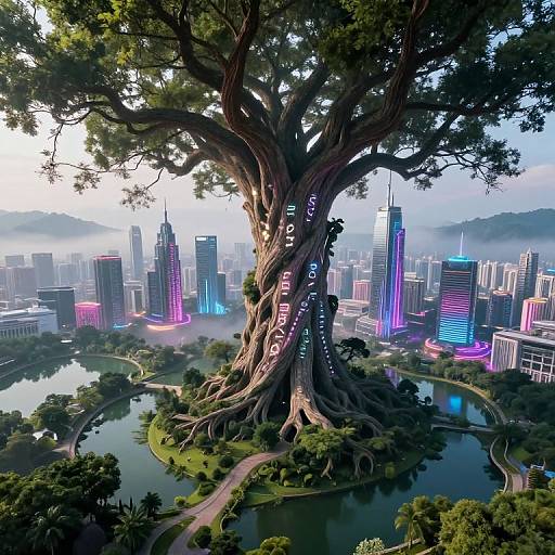 Digital art: massive tree with glowing 