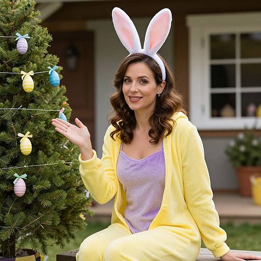 Woman in Easter Bunny Costume in Garden
