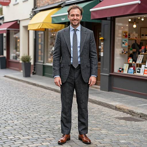 Dapper Man on Charming Cobblestone Street