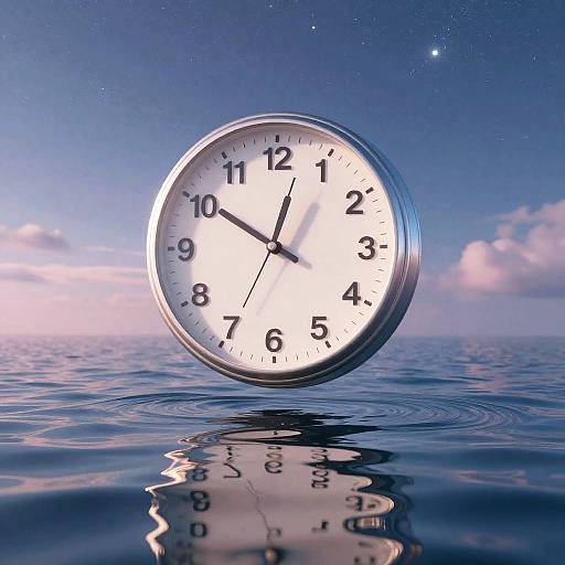Surreal Digital Clock Over Ocean
