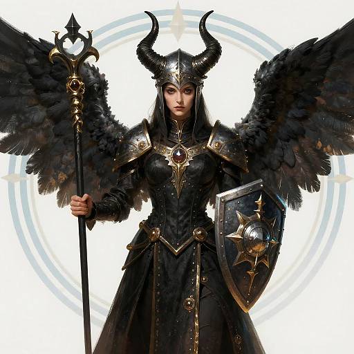 Regal Fantasy Warrior with Black Wings