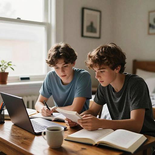 Teen Boys Studying in Cozy Room