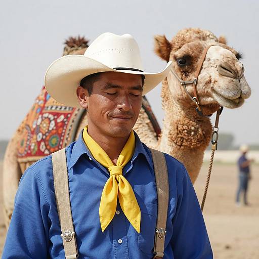 Cowboy Man and Camel Portrait