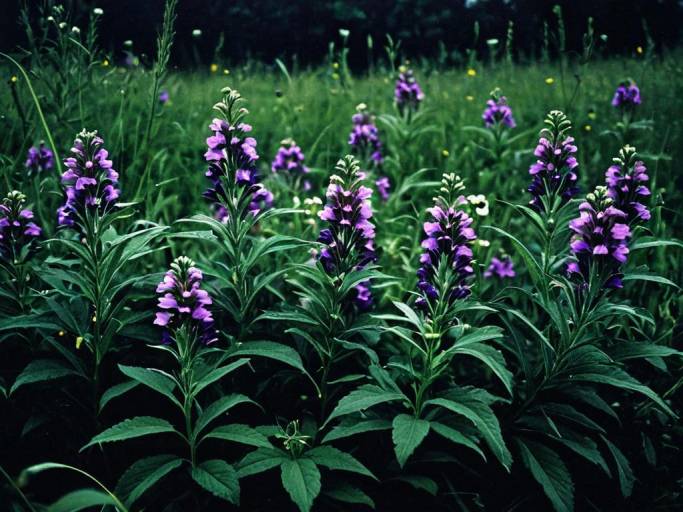 Vibrant Purple Flowers on Dark Background
