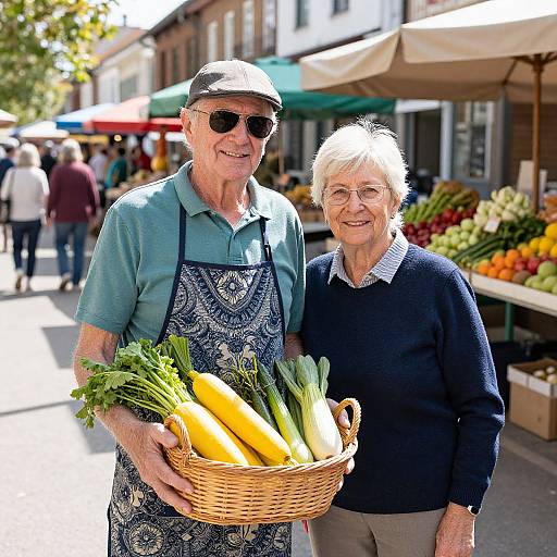 Smiling Elderly Couple at Market