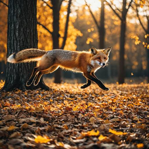 Red Fox Leaping Over Autumn Leaves Red Fox Leaping Over Autumn Leaves