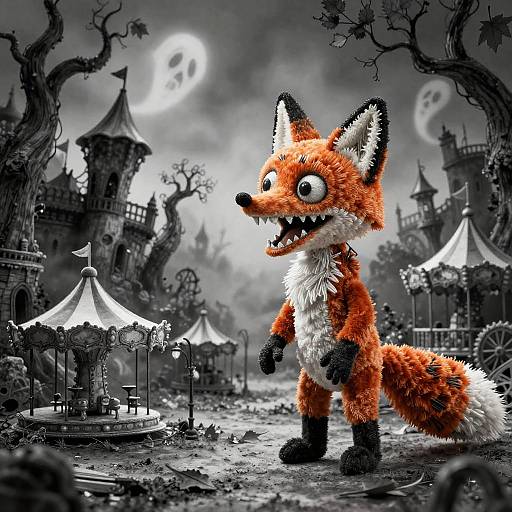 Whimsical Gothic Fox Puppet Scene