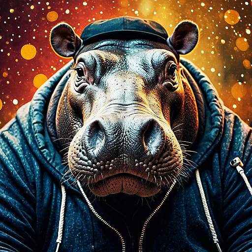 Hippo Rapper in Hoodie with Bokeh Background