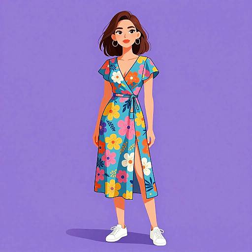 Stylish Woman in Floral Midi Dress