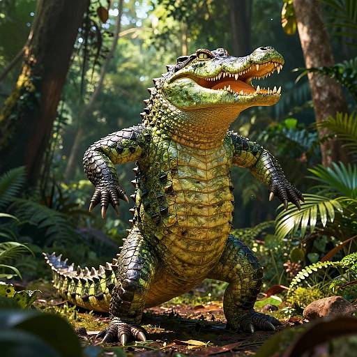 Fierce Anthropomorphic Crocodile in Jungle