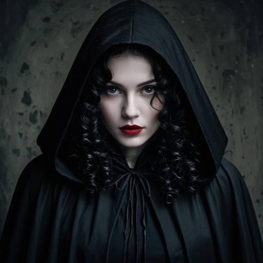 Mysterious Woman in Black Hooded Cloak