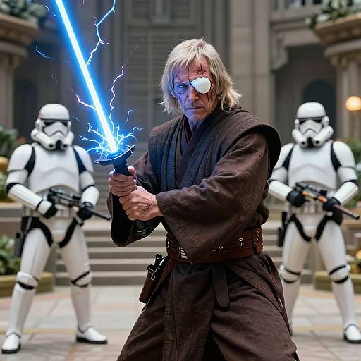 Aged Mace Windu Battling Stormtroopers