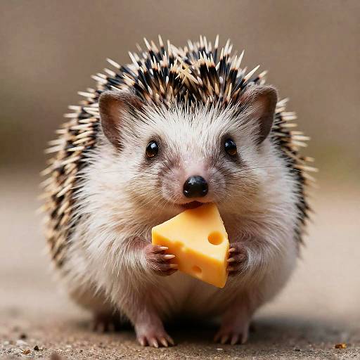 Curious Plump Hedgehog Holding Cheese