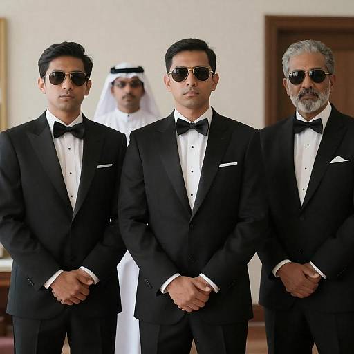 Three Men in Tuxedos in Formal Setting