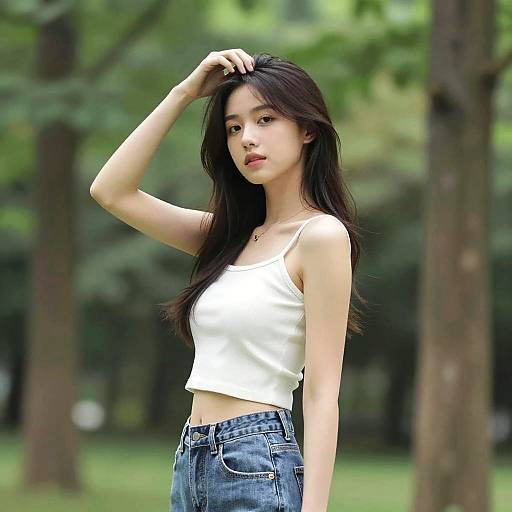 Young Woman Posing in Forest