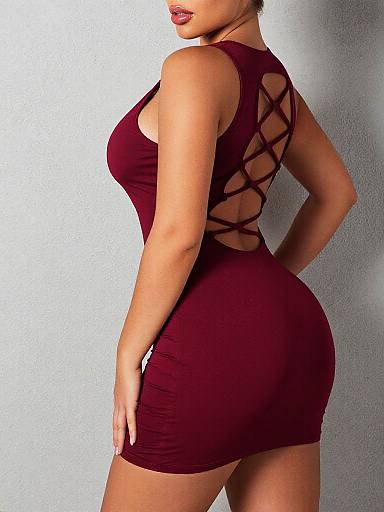 Stylish Woman in Red Cutout Dress