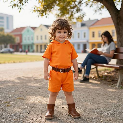 Confident Child in Orange Outfit Outdoors