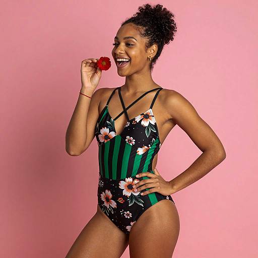 Vibrant Beach Portrait of a Smiling Woman