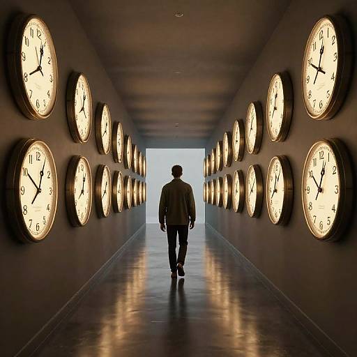Surreal 3D Corridor of Clocks