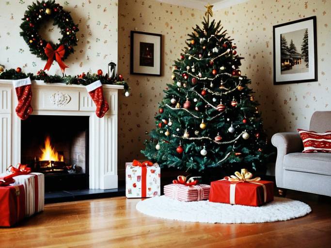 Cozy Christmas Room Wallpaper Design