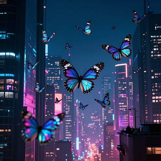 Cyberpunk Butterfly Swarm at Night