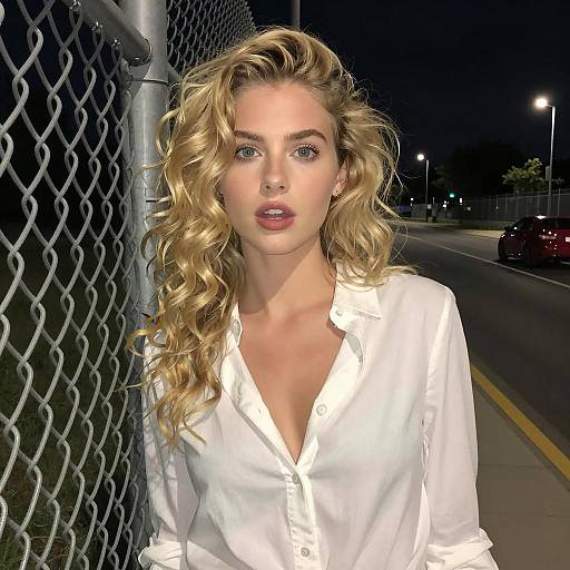 Surprised Blonde Woman at Night