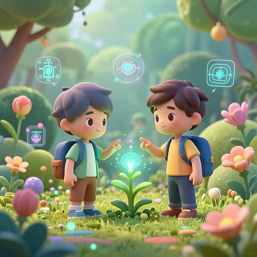 Serene Digital Garden of AI Brothers