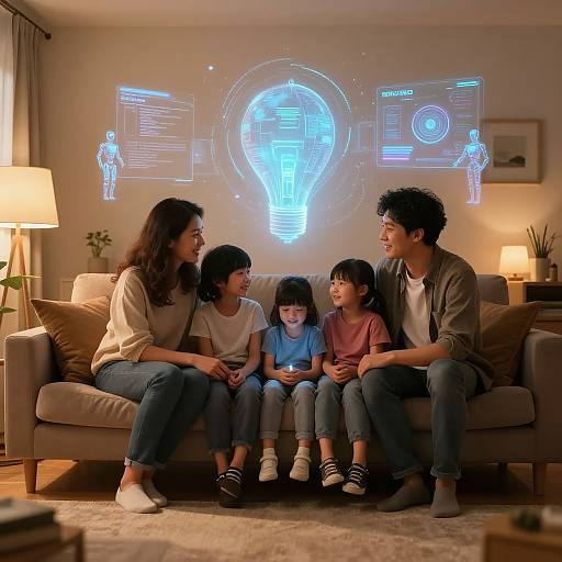 Futuristic Family in Cozy Living Room