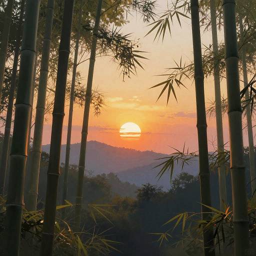 Sunset Through Bamboo Grove